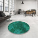 Round Patterned Medium Teal Green Rug in a Office, pat3011lblu