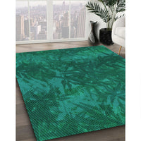 Patterned Medium Teal Green Rug, pat3011lblu