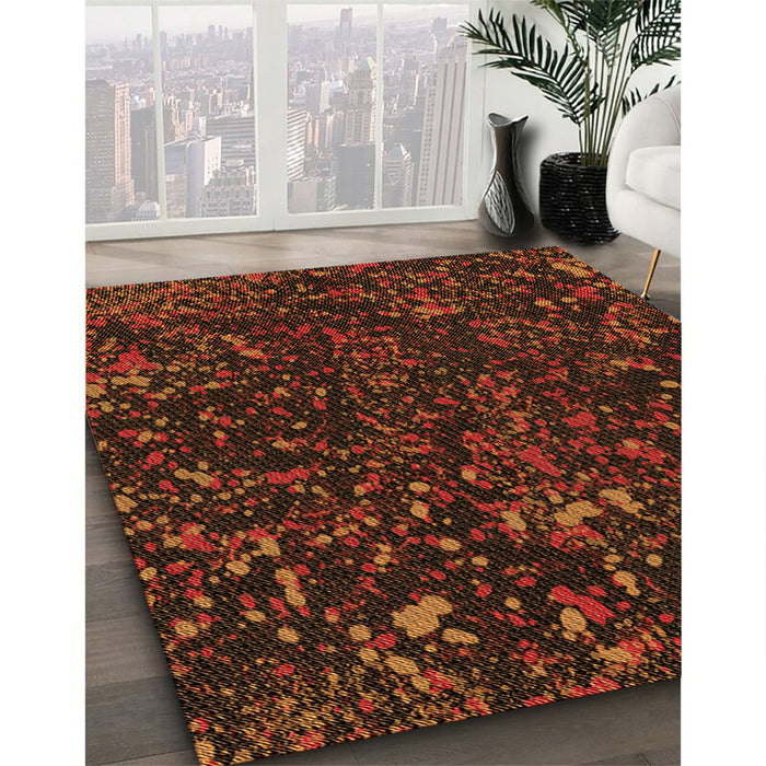 Patterned Mahogany Brown Rug in Family Room, pat3012org