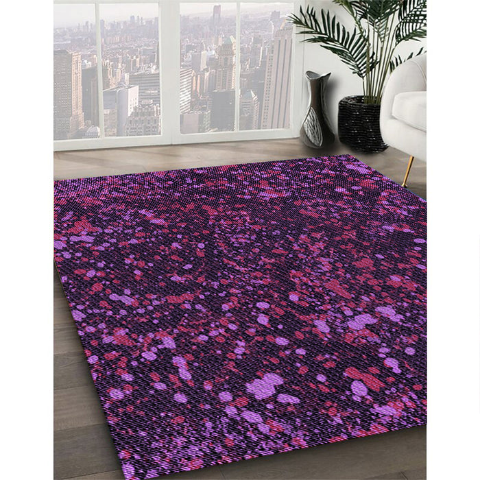 Patterned Purple Lily Purple Rug in Family Room, pat3012pur