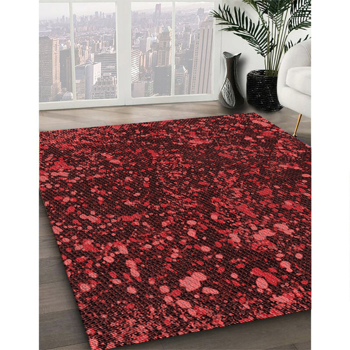 Patterned Dark Red Rug in Family Room, pat3012rd