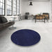 Round Patterned Night Blue Rug in a Office, pat3013blu