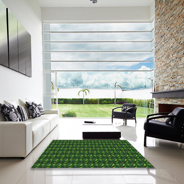 Machine Washable Transitional Dark Lime Green Rug in a Kitchen, wshpat3018grn
