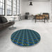 Round Patterned Aquamarine Stone Green Rug in a Office, pat3018lblu