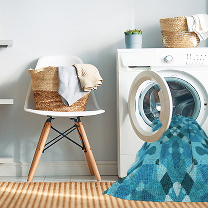 Machine Washable Transitional Bright Turquoise Blue Rug in a Washing Machine, wshpat3019lblu