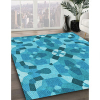 Patterned Bright Turquoise Blue Rug, pat3019lblu