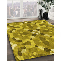 Patterned Dark Yellow Green Rug, pat3019yw