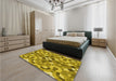 Patterned Dark Yellow Green Rug in a Bedroom, pat3019yw