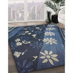 Patterned Deep-Sea Blue Novelty Rug in Family Room, pat301