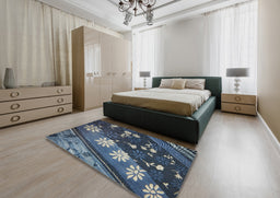 Patterned Deep-Sea Blue Novelty Rug in a Bedroom, pat301