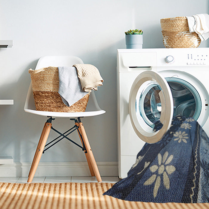 Machine Washable Transitional Deep-Sea Blue Rug in a Washing Machine, wshpat301