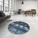 Round Patterned Deep-Sea Blue Novelty Rug in a Office, pat301