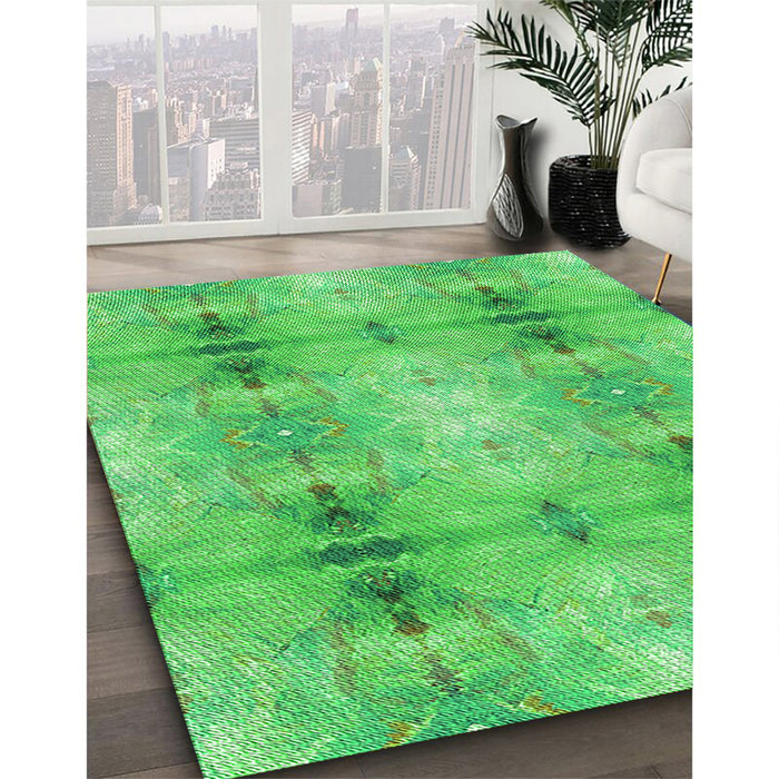 Patterned Neon Green Rug in Family Room, pat302grn