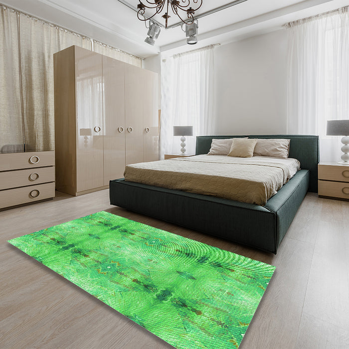 Patterned Neon Green Rug in a Bedroom, pat302grn