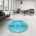 Round Patterned Dark Turquoise Green Rug in a Office, pat302lblu