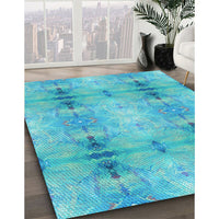 Patterned Dark Turquoise Green Rug, pat302lblu