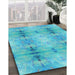 Patterned Dark Turquoise Green Rug in Family Room, pat302lblu