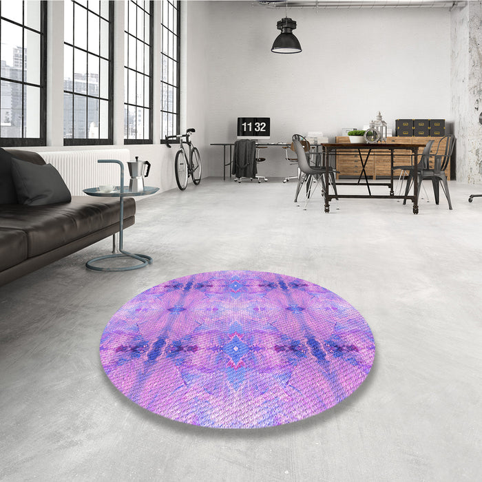 Round Patterned Bright Lilac Purple Rug in a Office, pat302pur