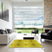 Square Patterned Golden Yellow Rug in a Living Room, pat302yw
