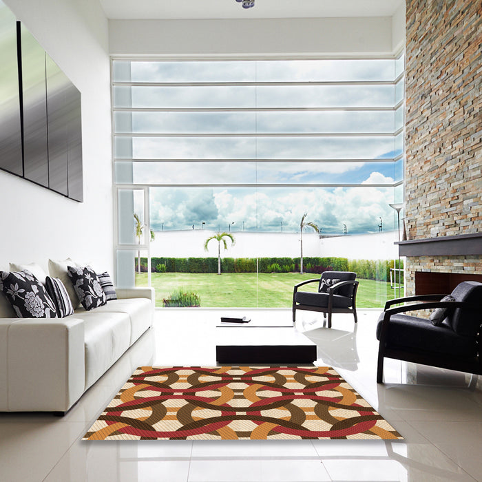 Square Patterned Brown Sand Brown Rug in a Living Room, pat3020org
