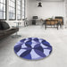 Round Patterned Denim Dark Blue Rug in a Office, pat3021blu