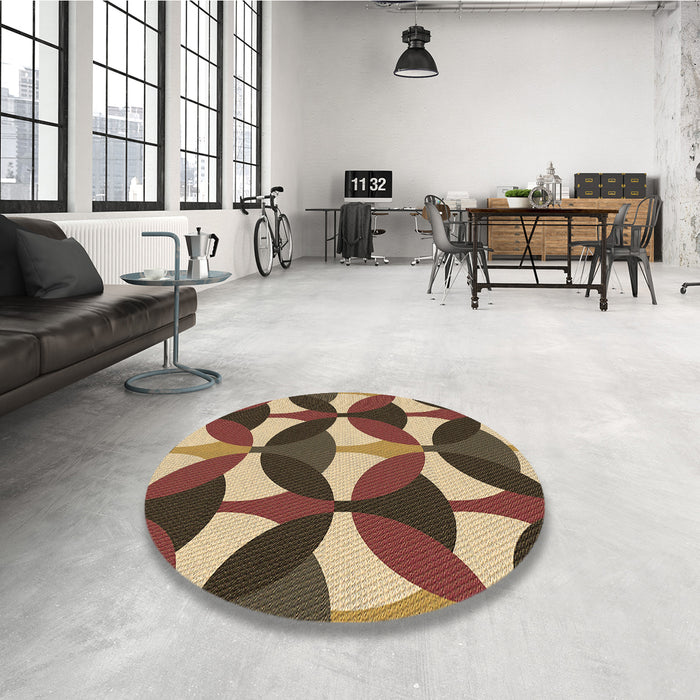 Round Patterned Red Brown Rug in a Office, pat3021brn