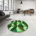 Round Patterned Dark Forest Green Rug in a Office, pat3021grn