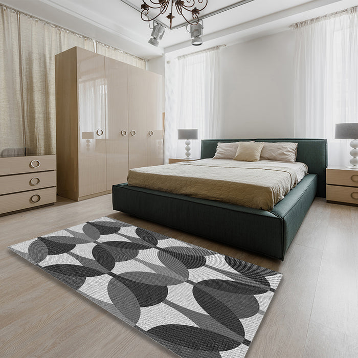 Patterned Black Rug in a Bedroom, pat3021gry