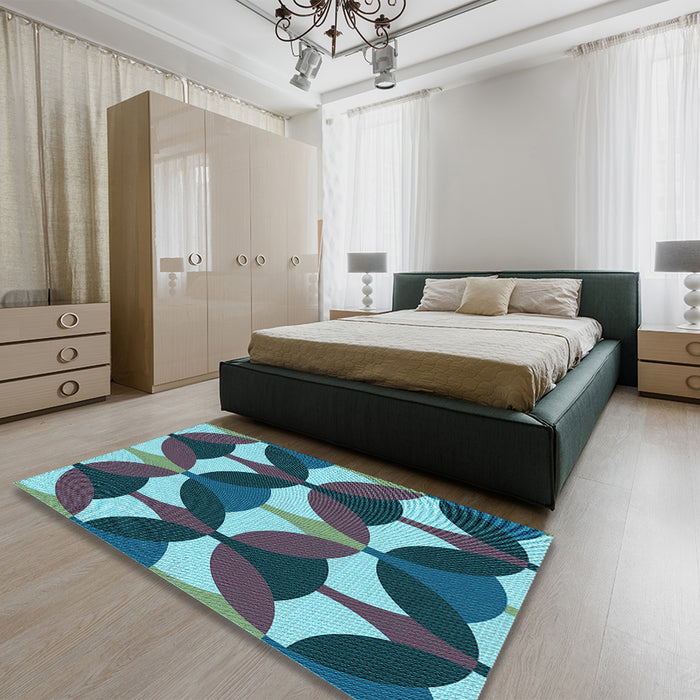 Round Machine Washable Transitional Dark Blue Grey Blue Rug in a Office, wshpat3021lblu