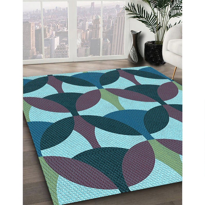 Patterned Dark Blue Grey Blue Rug in Family Room, pat3021lblu