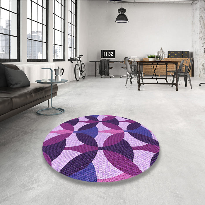 Round Patterned Dark Magenta Purple Rug in a Office, pat3021pur