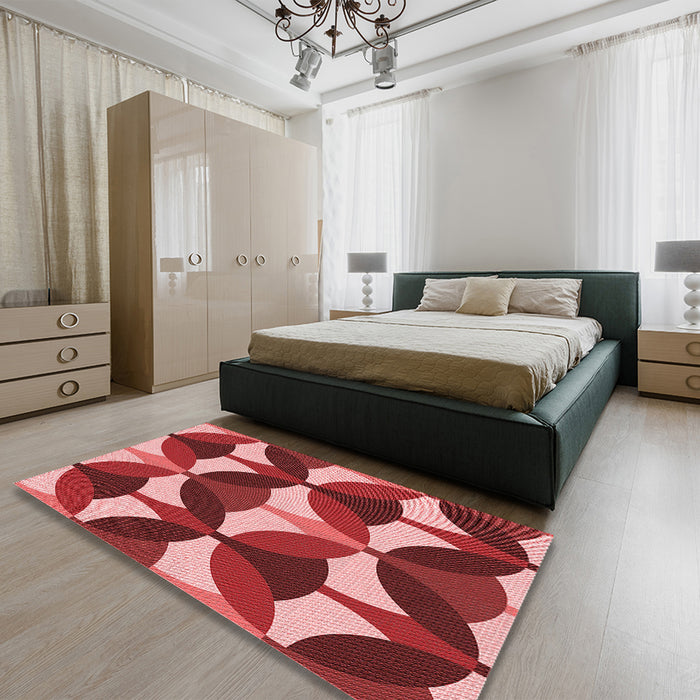 Patterned Pastel Red Pink Rug in a Bedroom, pat3021rd