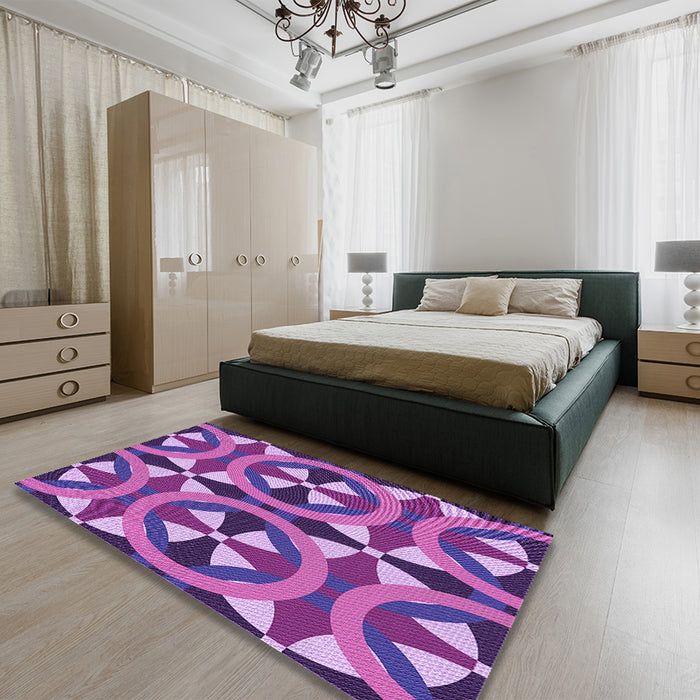 Round Machine Washable Transitional Dark Magenta Purple Rug in a Office, wshpat3022pur