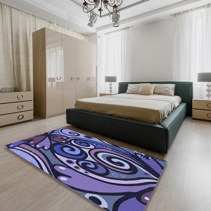 Round Machine Washable Transitional Purple Rug in a Office, wshpat3024blu