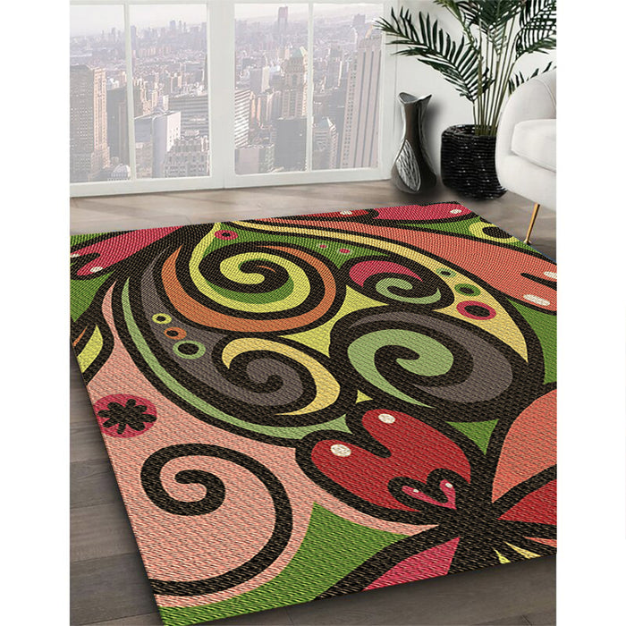 Machine Washable Transitional Night Red Rug in a Family Room, wshpat3024brn