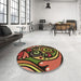 Round Patterned Red Rug in a Office, pat3024brn