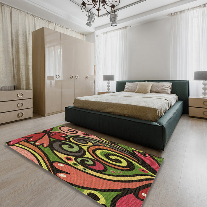Patterned Red Rug in a Bedroom, pat3024brn