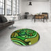 Round Patterned Dark Forest Green Rug in a Office, pat3024grn