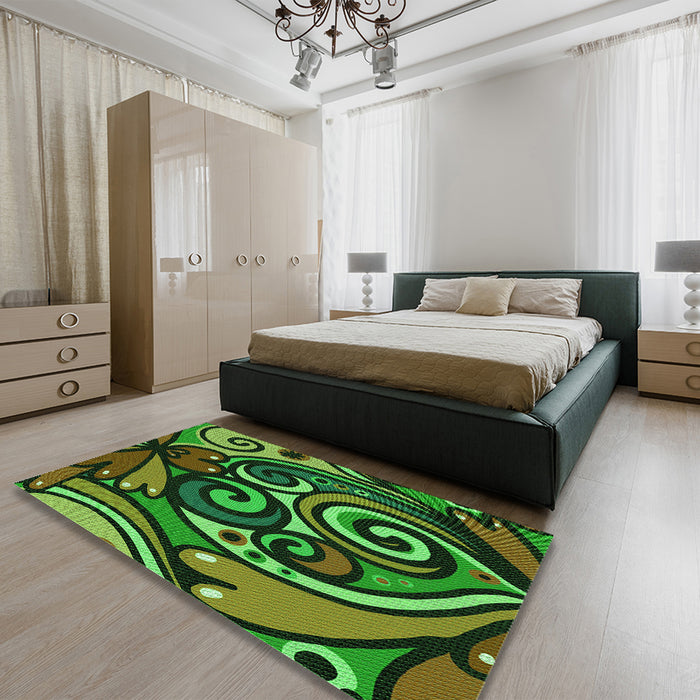 Patterned Dark Forest Green Rug in a Bedroom, pat3024grn