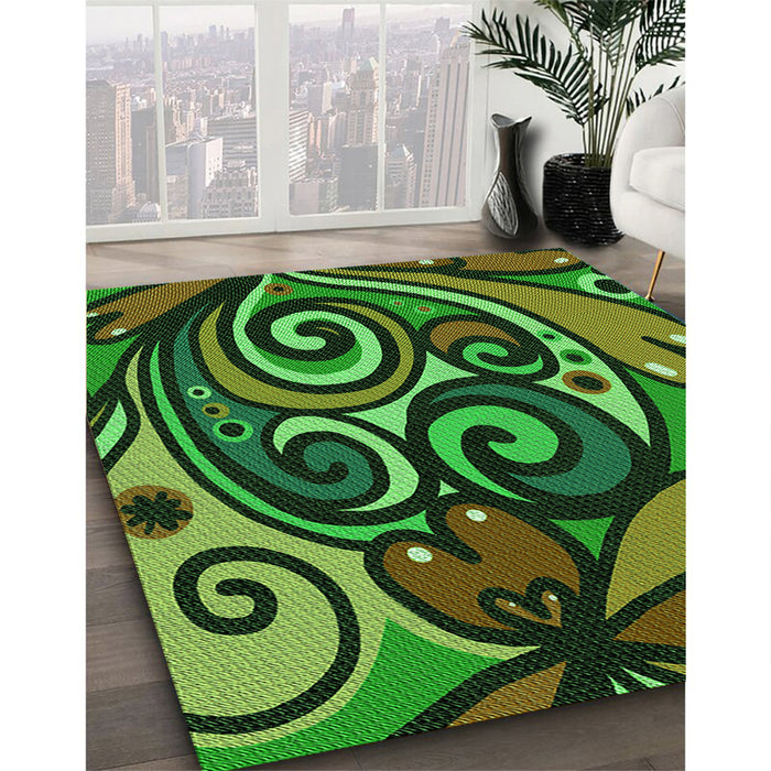 Patterned Dark Forest Green Rug in Family Room, pat3024grn