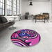 Round Patterned Plum Velvet Purple Rug in a Office, pat3024pur