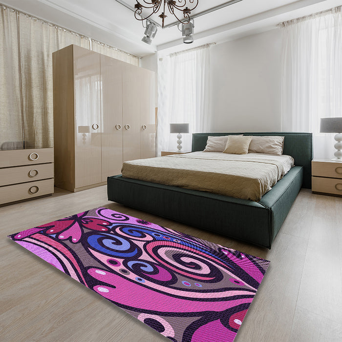 Patterned Plum Velvet Purple Rug in a Bedroom, pat3024pur