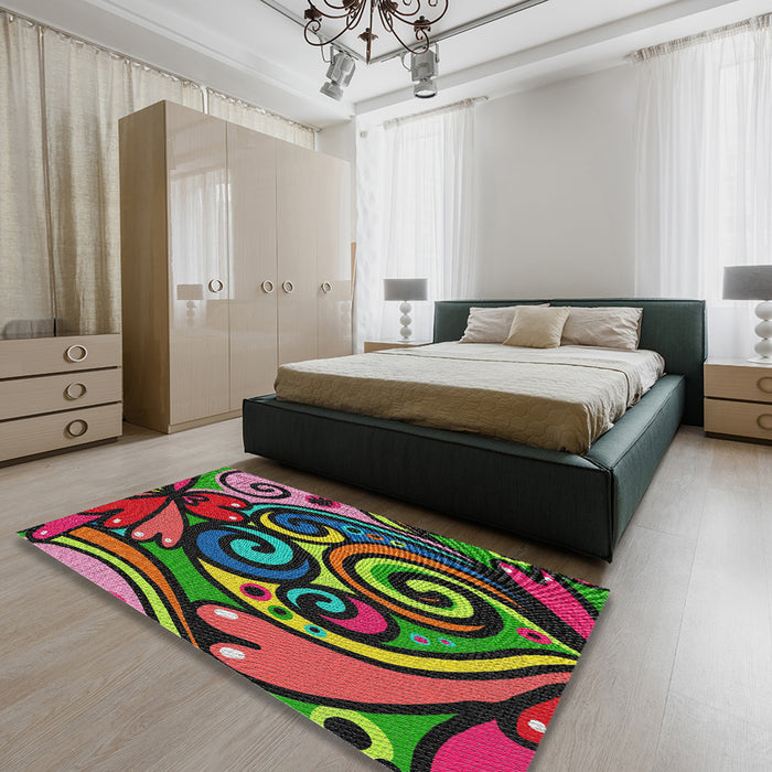 Patterned Green Modern Rug in a Bedroom, pat3024