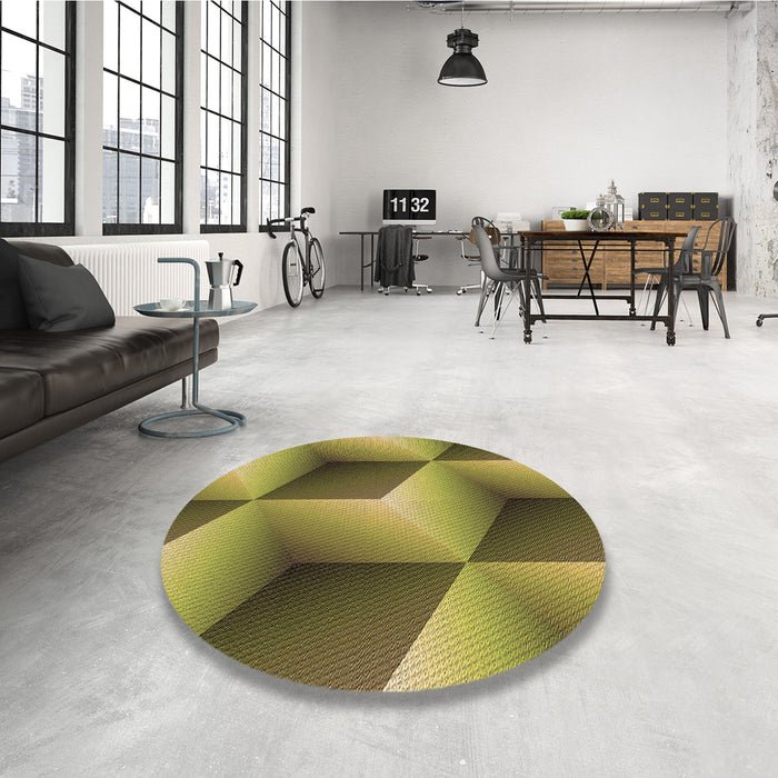 Round Patterned Dark Bronze Brown Rug in a Office, pat3025brn