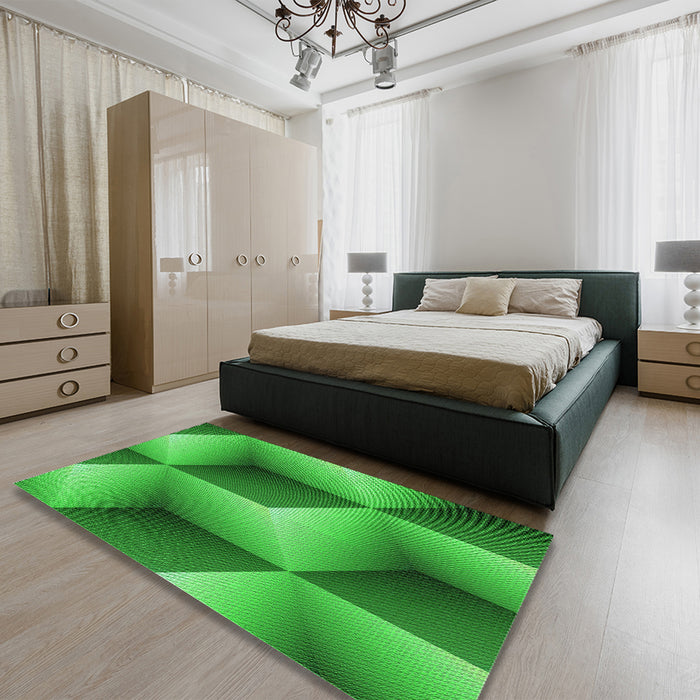 Patterned Green Rug in a Bedroom, pat3025grn