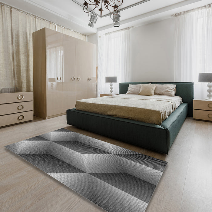 Round Machine Washable Transitional Black Rug in a Office, wshpat3025gry