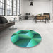 Round Patterned Medium Spring Green Rug in a Office, pat3025lblu