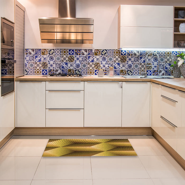 Patterned Dark Bronze Brown Rug in a Kitchen, pat3025org