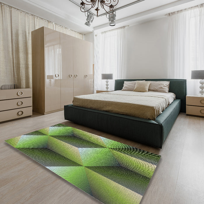 Machine Washable Transitional Yellow Green Rug in a Bedroom, wshpat3025