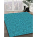 Patterned Dark Cyan Green Rug in Family Room, pat3026lblu